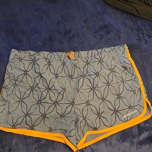 Brooks Geometric Blue Shorts with Orange Accents